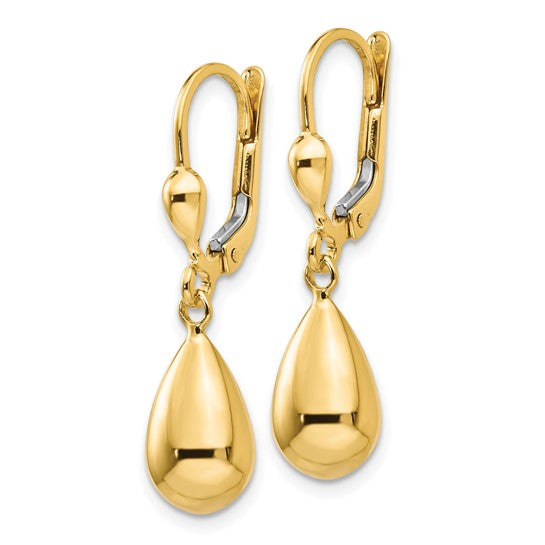 Million Charms 10k Yellow Gold Polished Fancy Dangle Leverback Earrings, 29mm x 7mm
