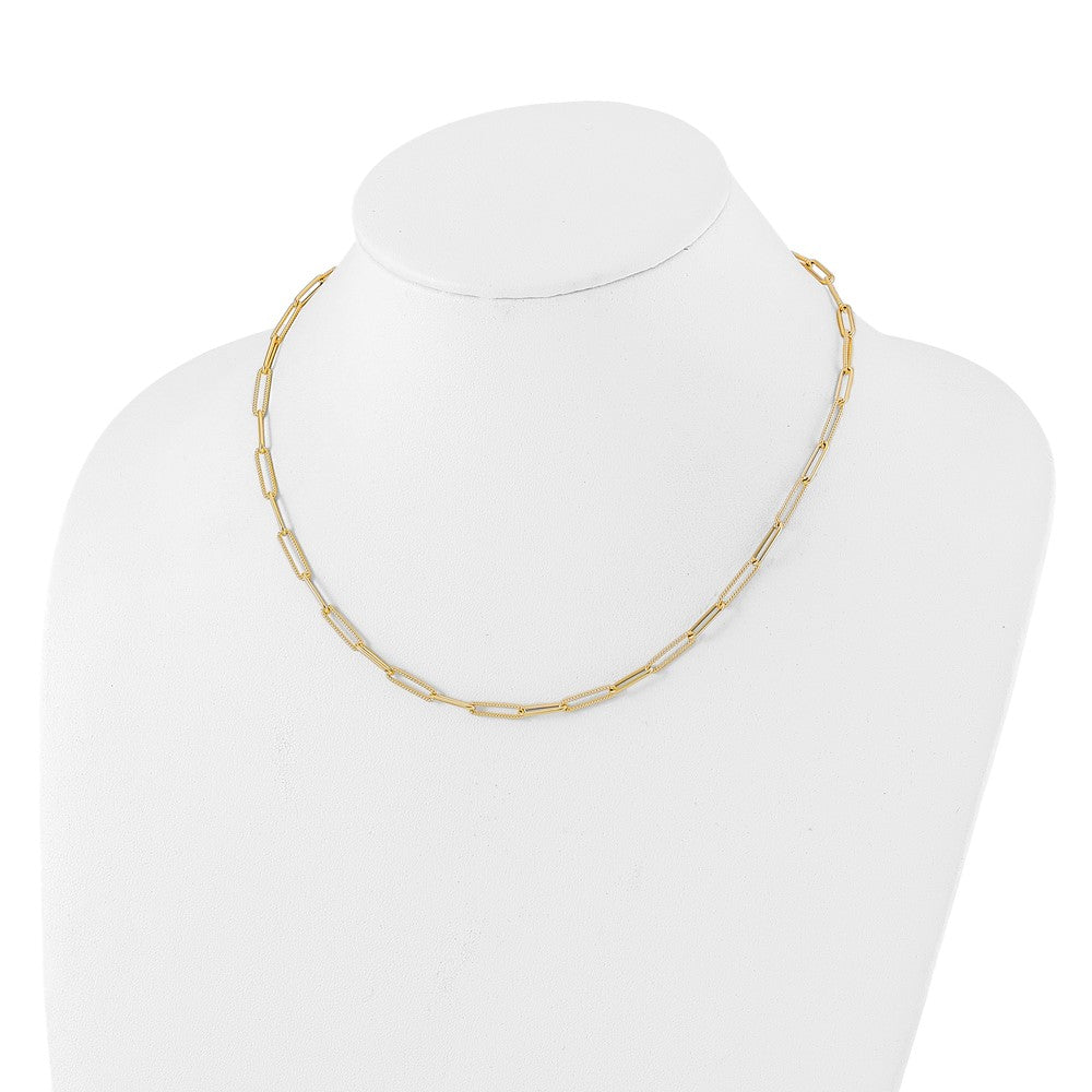 10k Yellow Gold Polished & Textured Paperclip Link Necklace, 18" Length