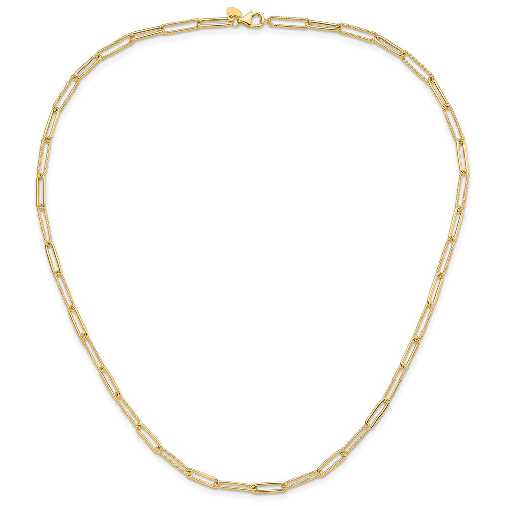10k Yellow Gold Polished & Textured Paperclip Link Necklace, 18" Length