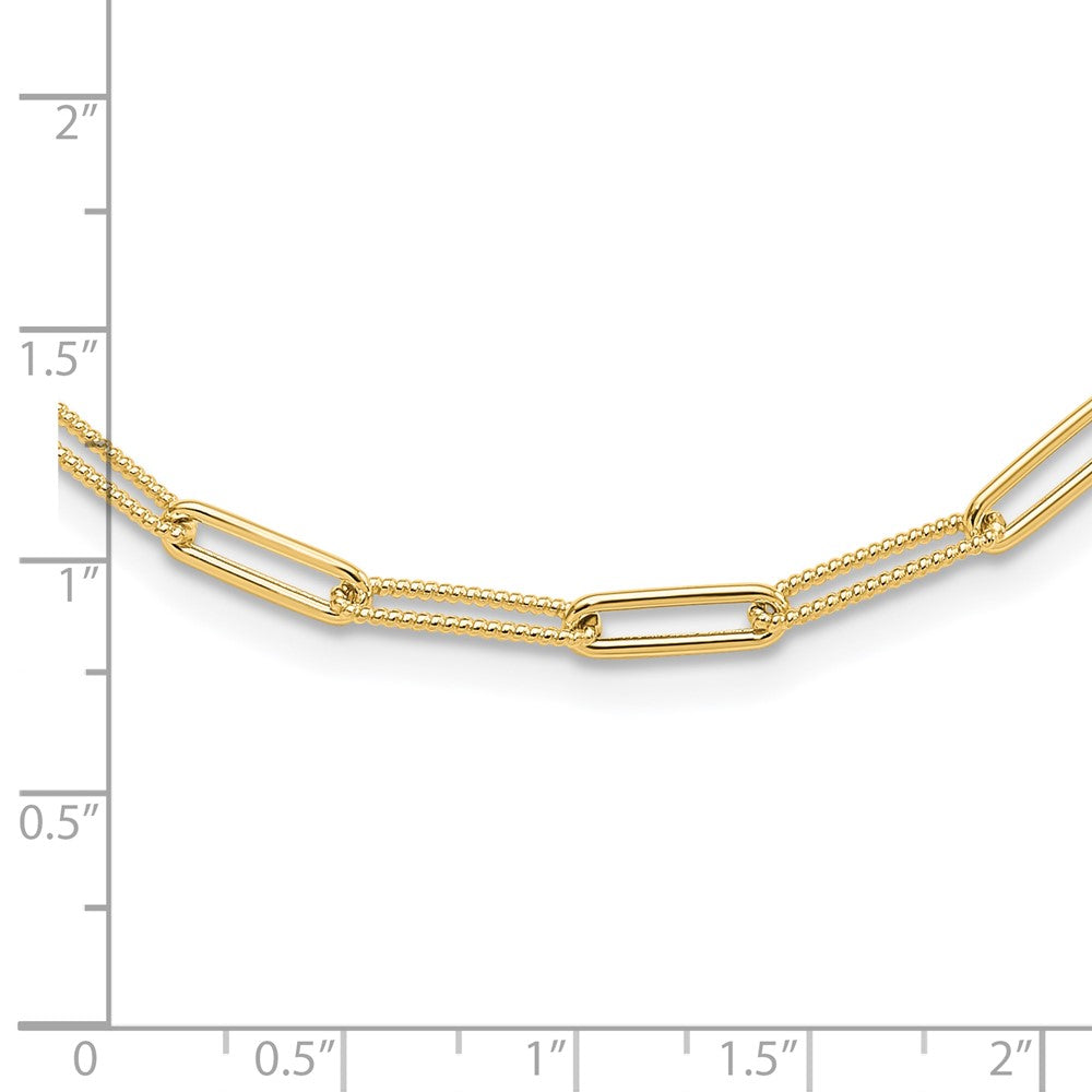 10k Yellow Gold Polished & Textured Paperclip Link Necklace, 18" Length
