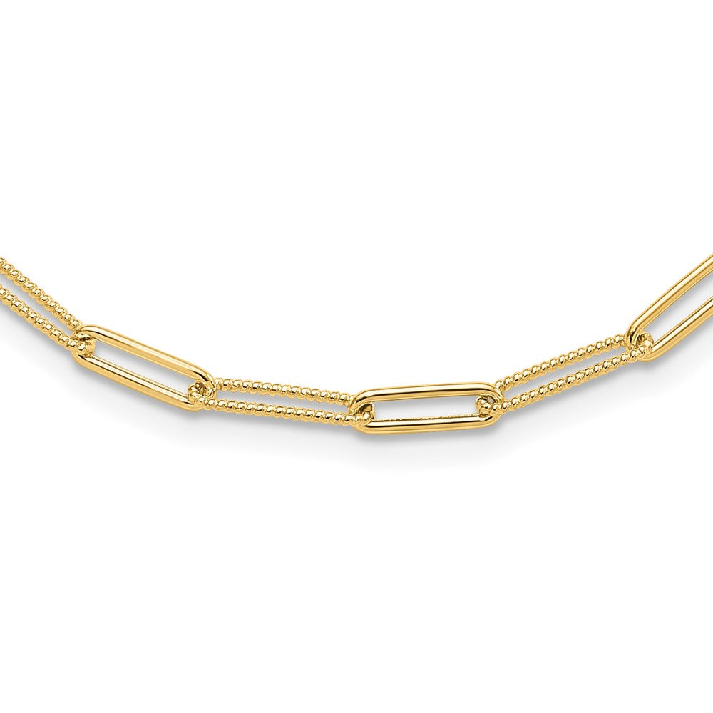 10k Yellow Gold Polished & Textured Paperclip Link Necklace, 18" Length