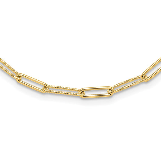 10k Yellow Gold Polished & Textured Paperclip Link Necklace, 18" Length