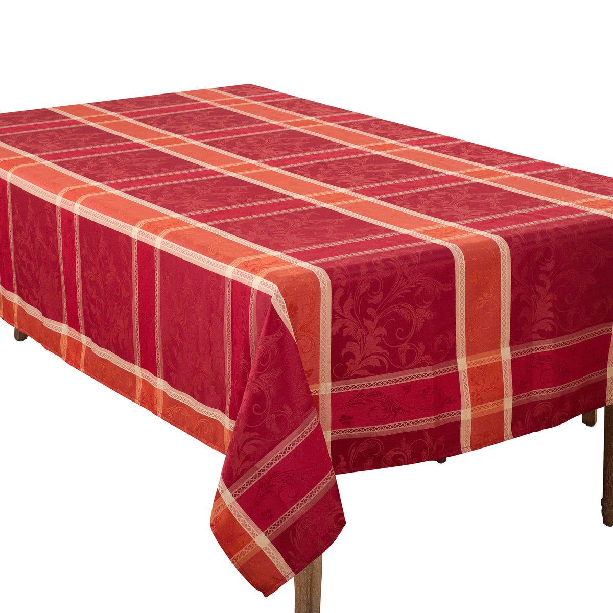 Red/Orange Multi Color Plaid Thanksgiving Transitional Christmas Dining Tablecloth, Easy Care Fabric