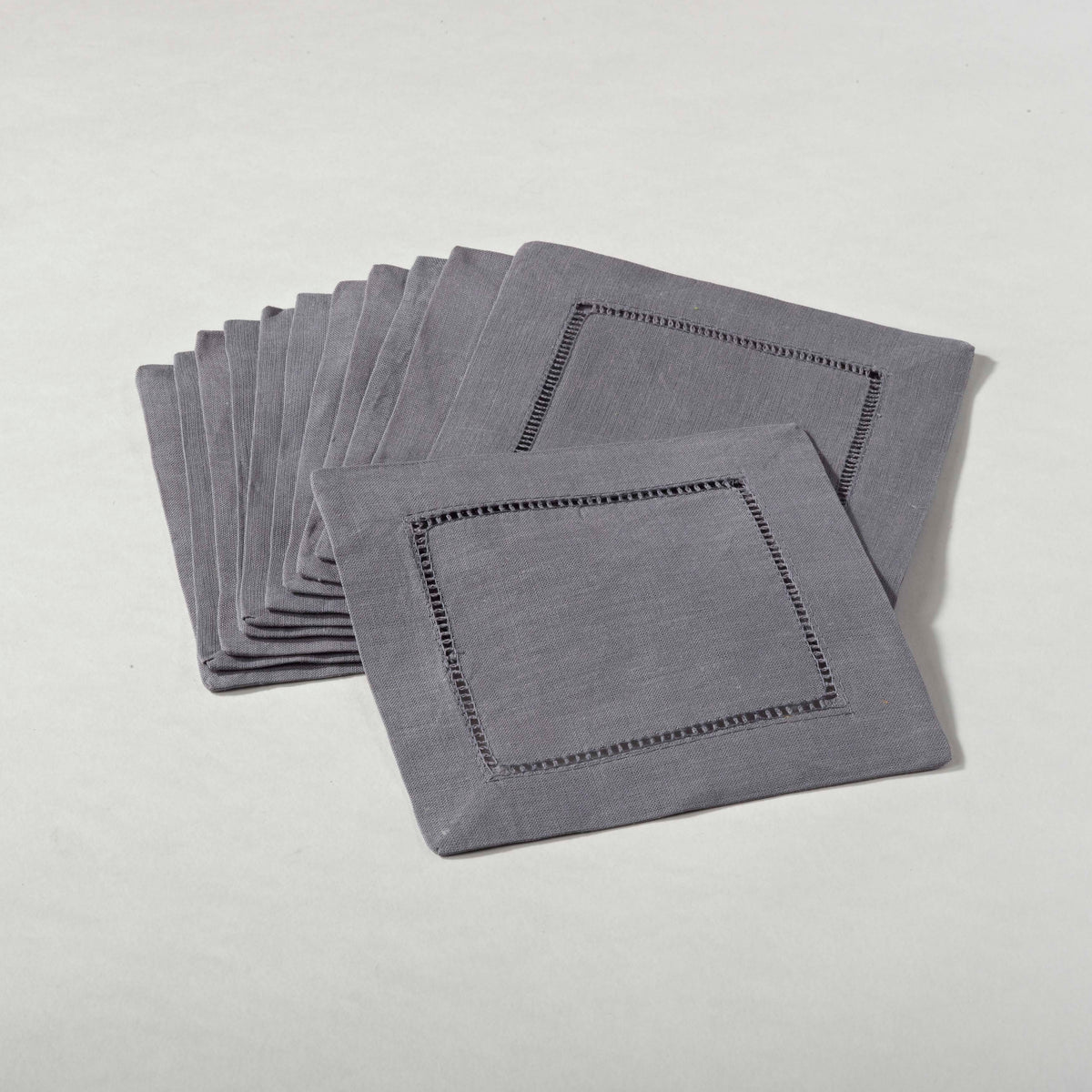 Slate Hemstitched Cocktail Napkins 55% linen - 45% cotton, 6 Inch Square (12 pcs.)