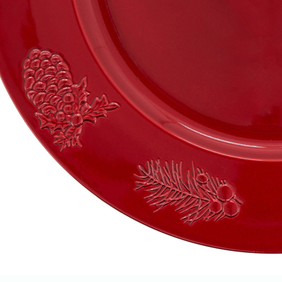 Red Plastic Holly Berry Christmas Holiday Dining 13" Round Charger, set of 4