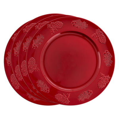 Red Plastic Holly Berry Christmas Holiday Dining 13" Round Charger, set of 4
