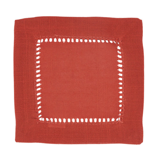 Terracotta Hemstitched Border Cocktail Napkins 100% Polyester, 6 Inch Square (12 pcs.)