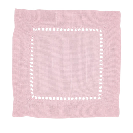 Pink Cocktail Napkins /w Hemstitch Border 100% Polyester, 6 Inch Square (12 pcs.)