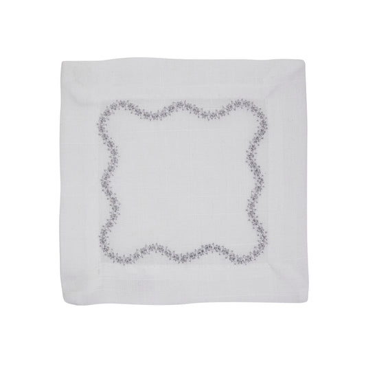Silver Scalloped Embroidered Cocktail Napkins 100% polyester, 6 Inch Square (4 pcs.)