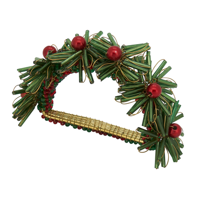 Beaded Red/Green Flower Christmas Napkin Rings, Set of 4