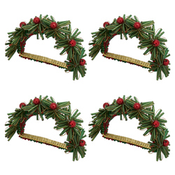 Beaded Red/Green Flower Christmas Napkin Rings, Set of 4