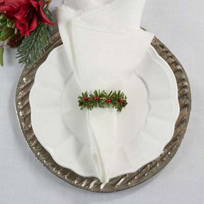 Beaded Red/Green Flower Christmas Napkin Rings, Set of 4