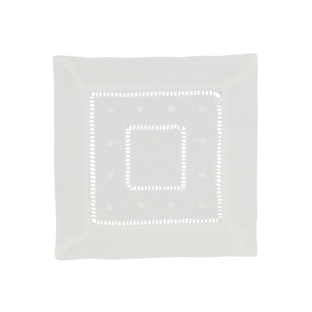 White Embr. and Hemstitch Tea Napkins 55% linen, 45% cotton, 12 Inch Square (12 pcs.)