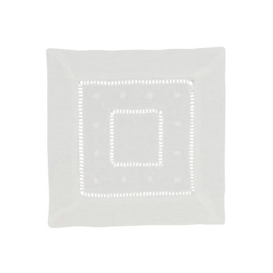 White Embr. and Hemstitch Tea Napkins 55% linen, 45% cotton, 12 Inch Square (12 pcs.)