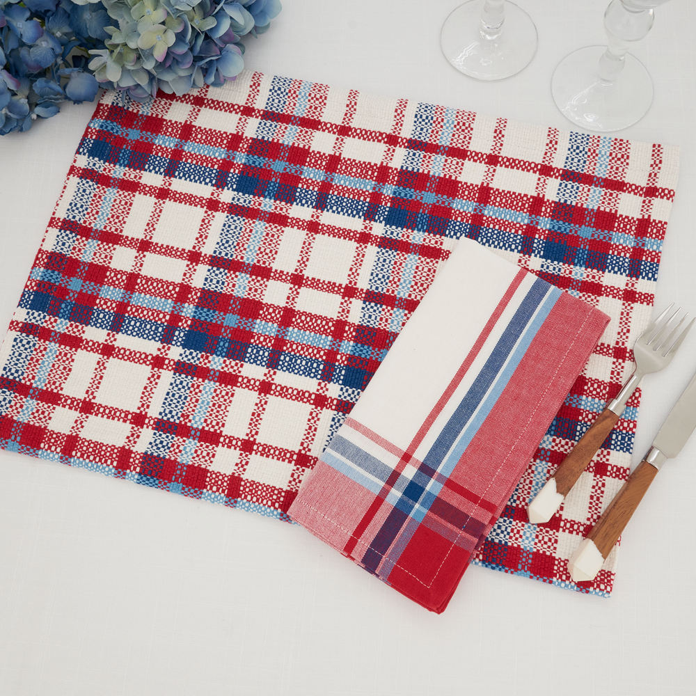 Red/White/Blue Plaid 13"x19" Placemat & 20" Napkins - Set of 8 100% cotton, Set of 8 (1 pcs.)