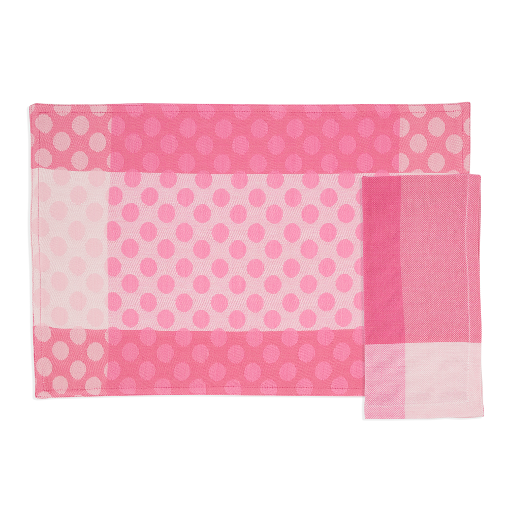 Fuchsia Polka Dot 13"x19" Placemat & 20" Napkins - Set of 8 100% cotton, Set of 8 (1 pcs.)