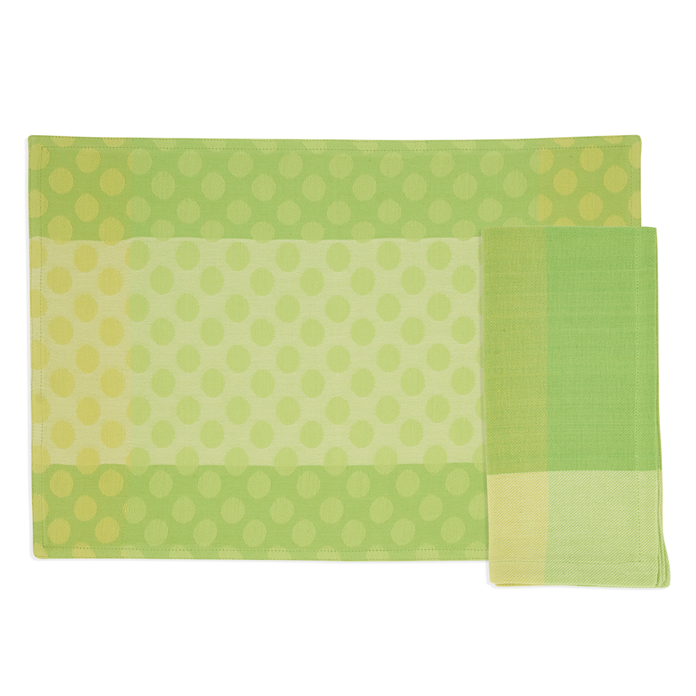 Green Polka Dot 13"x19" Placemat & 20" Napkins - Set of 8 100% cotton, Set of 8 (1 pcs.)