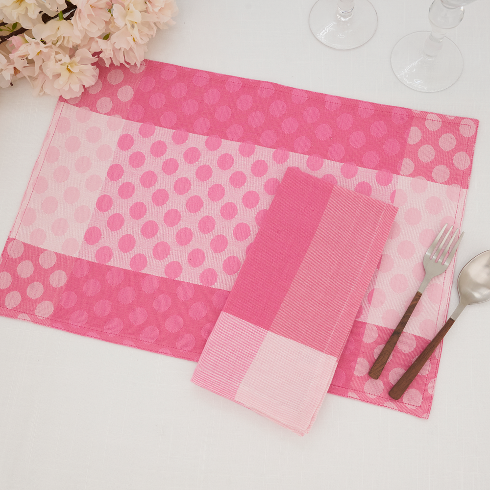 Fuchsia Polka Dot 13"x19" Placemat & 20" Napkins - Set of 8 100% cotton, Set of 8 (1 pcs.)