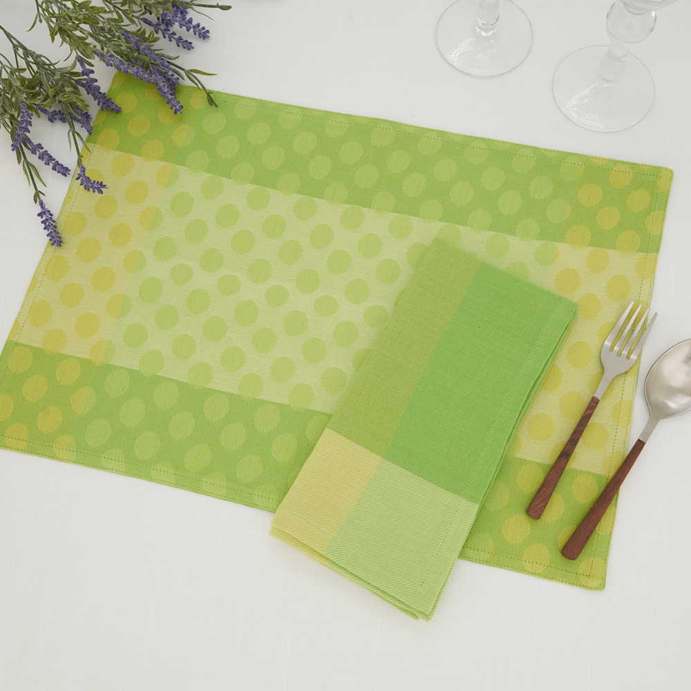 Green Polka Dot 13"x19" Placemat & 20" Napkins - Set of 8 100% cotton, Set of 8 (1 pcs.)