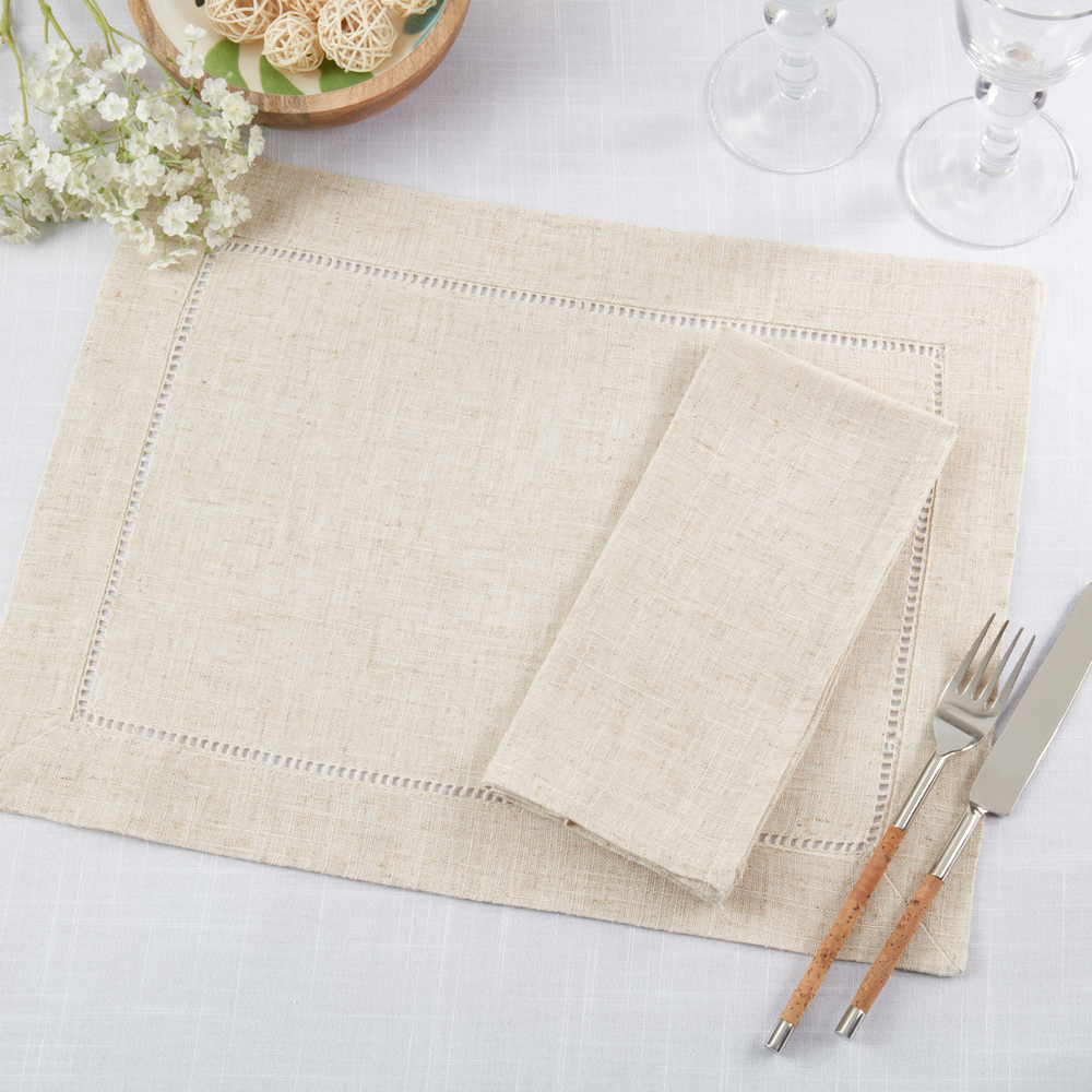 Natural Toscana 14"x20" Placemat & 20" Napkins - Set of 8 80% polyester - 20% linen, Set of 8 (1 pcs.)