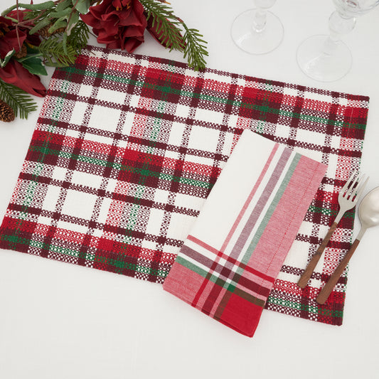 Red/Green Plaid 13"x19" Placemat & 20" Napkins 100% cotton, 4 Place Setings (8 pcs)