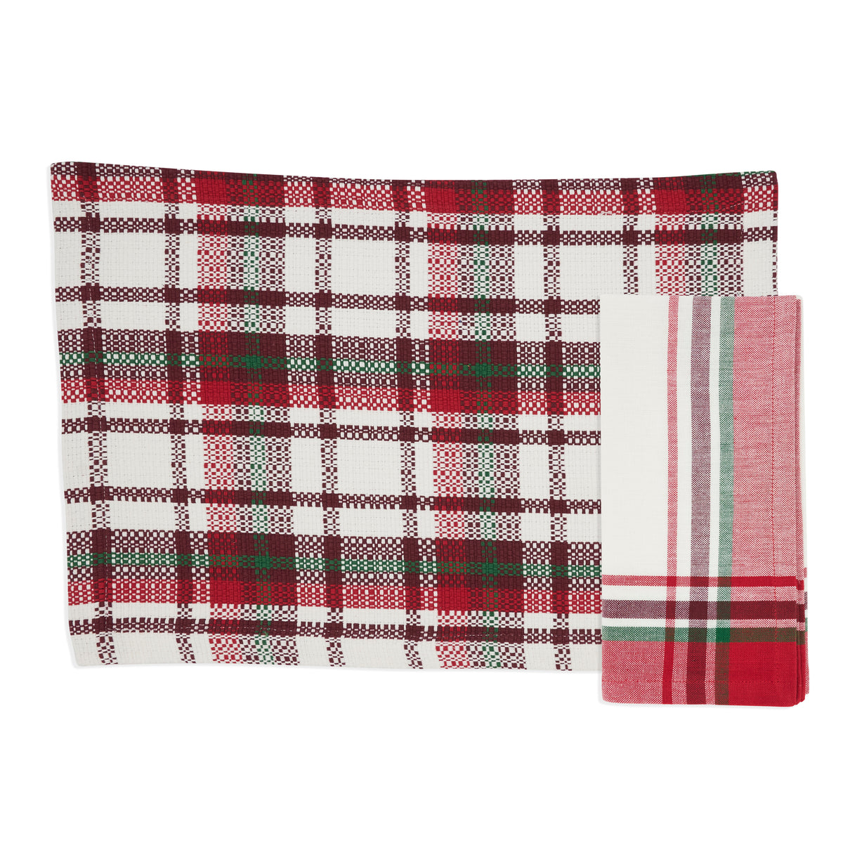 Red/Green Plaid 13"x19" Placemat & 20" Napkins 100% cotton, 4 Place Setings (8 pcs)
