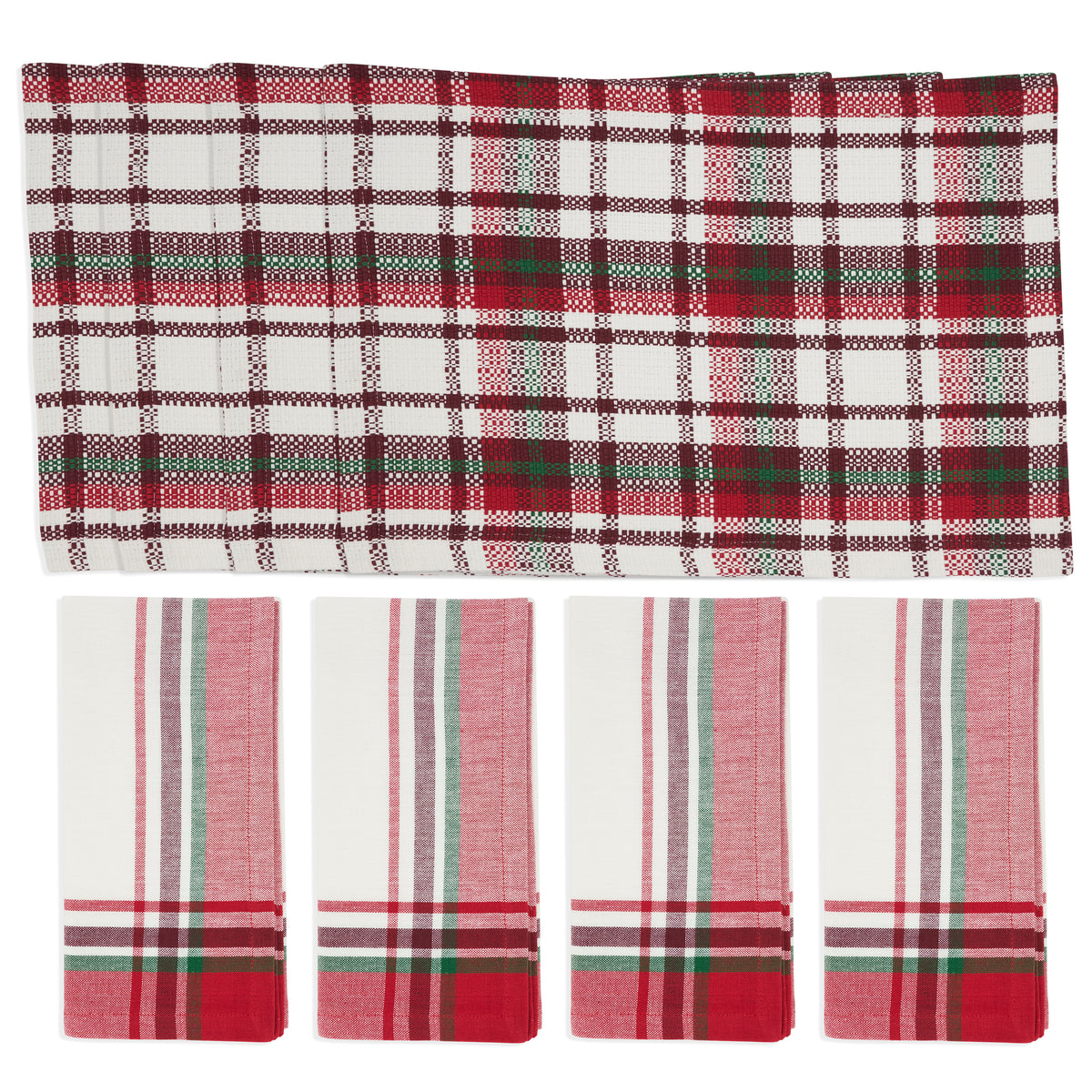 Red/Green Plaid 13"x19" Placemat & 20" Napkins 100% cotton, 4 Place Setings (8 pcs)