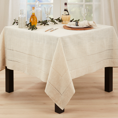 Natural Beige Tuscany Double Hemstitched Special Occasion Tablecloth  80% polyester - 20% linen
