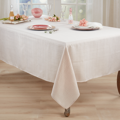 Natural Beige  Stitched Plaid Tablecloth  100% polyester