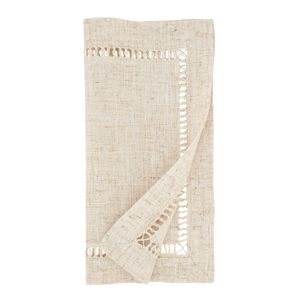 Natural Toscana Hemstitch Cocktail Napkins 80% polyester - 20% linen, 10 Inch Square (12 pcs.)
