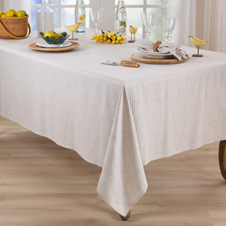 Natural Beige  Striped Design Tablecloth  70% viscose - 30% linen