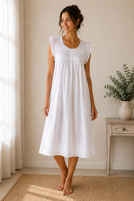 Taleen White 100% Cotton Embroidered Nightgown Nightdress