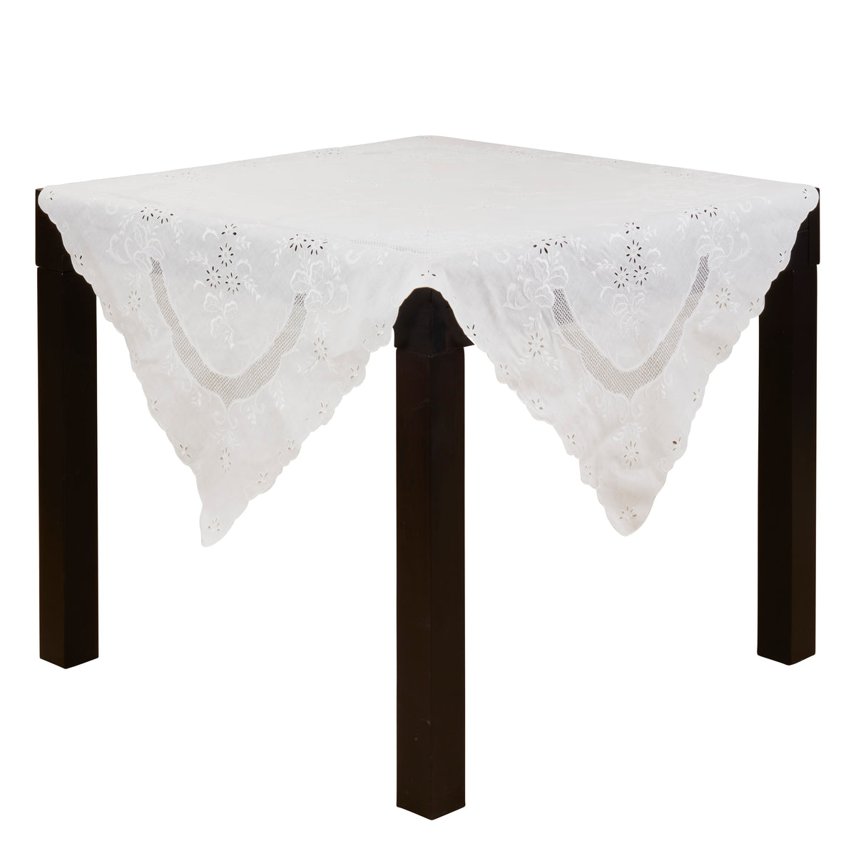 White  Embroidered Floral Topper  100% linen
