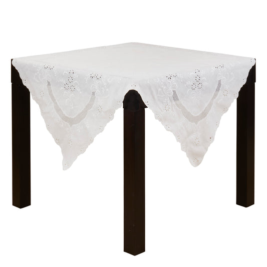 White  Embroidered Floral Topper  100% linen
