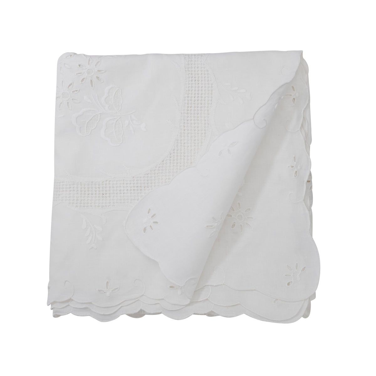 White  Embroidered Floral Topper  100% linen
