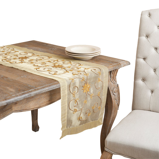 Everyday / All Season Gold Handmade Beaded Table Runner, 45% metallic, 32% polyester, 23% nylon