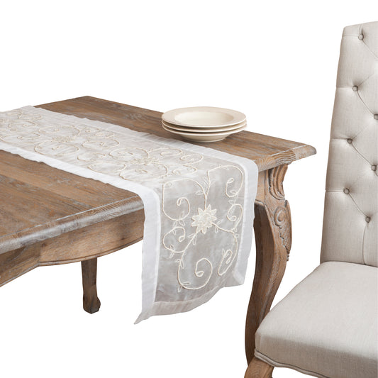 Everyday / All Season Ivory Off-White Handmade Beaded Table Runner, 45% metallic, 32% polyester, 23% nylon