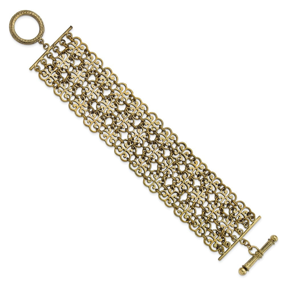 1928 Jewelry Gold-tone Filigree Fancy Link 7.5 inch Toggle Bracelet