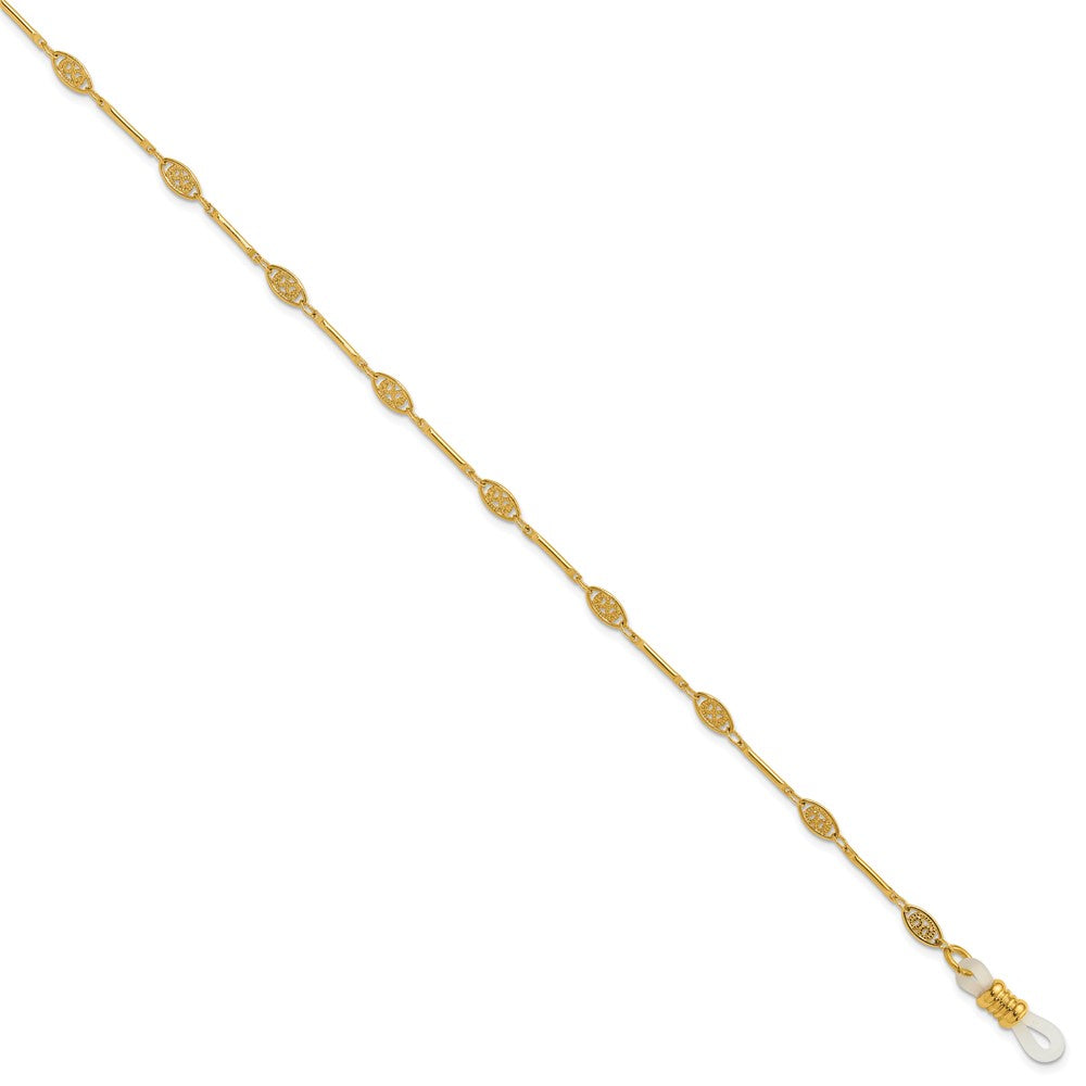 1928 Jewelry Gold-tone Fligree Pattern Stations Eyeglass Holder 30 inch Chain