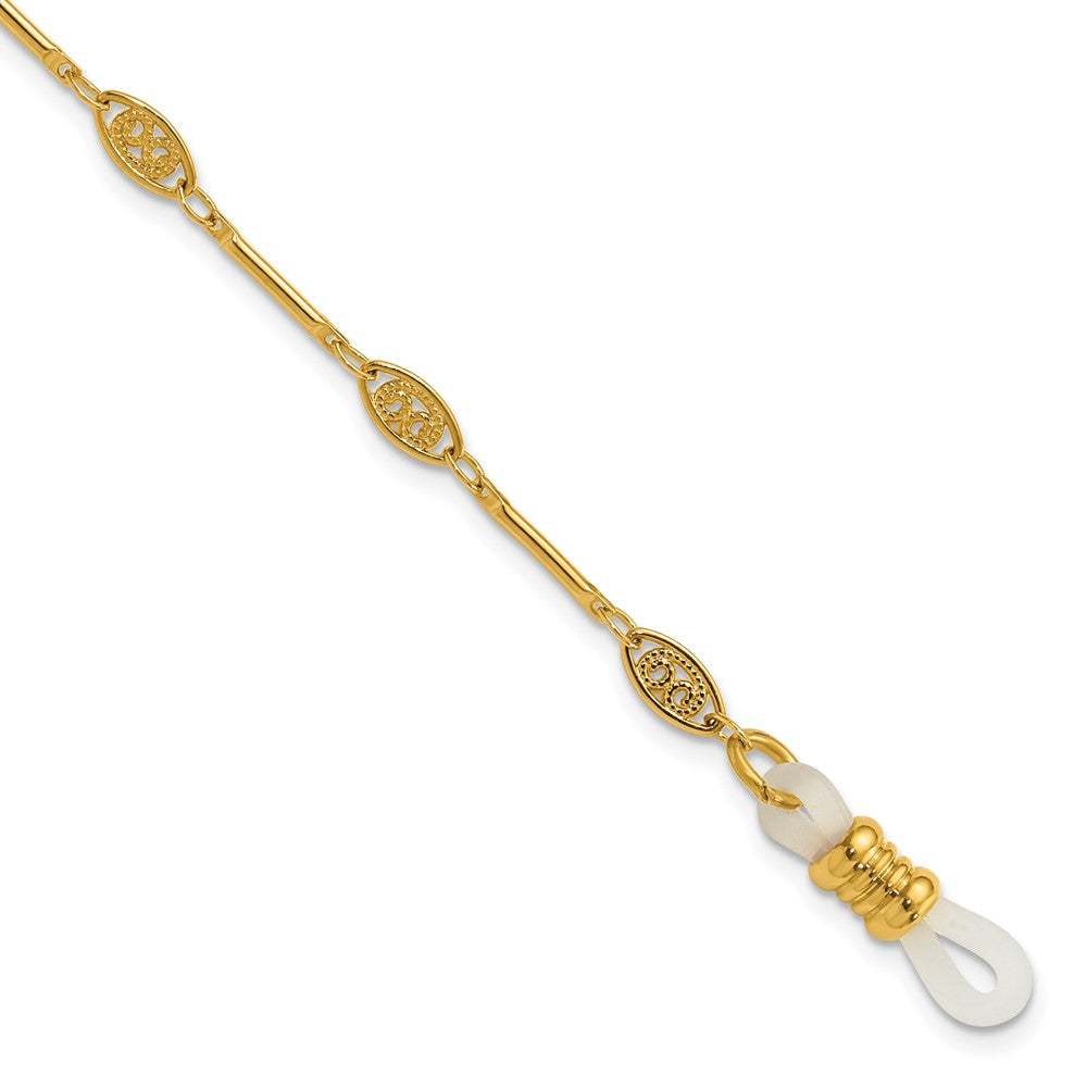 1928 Jewelry Gold-tone Fligree Pattern Stations Eyeglass Holder 30 inch Chain