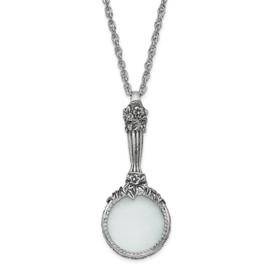 1928 Jewelry Silver-tone Textured Vintage Handle 4-5X Magnifying Glass 30 inch Necklace