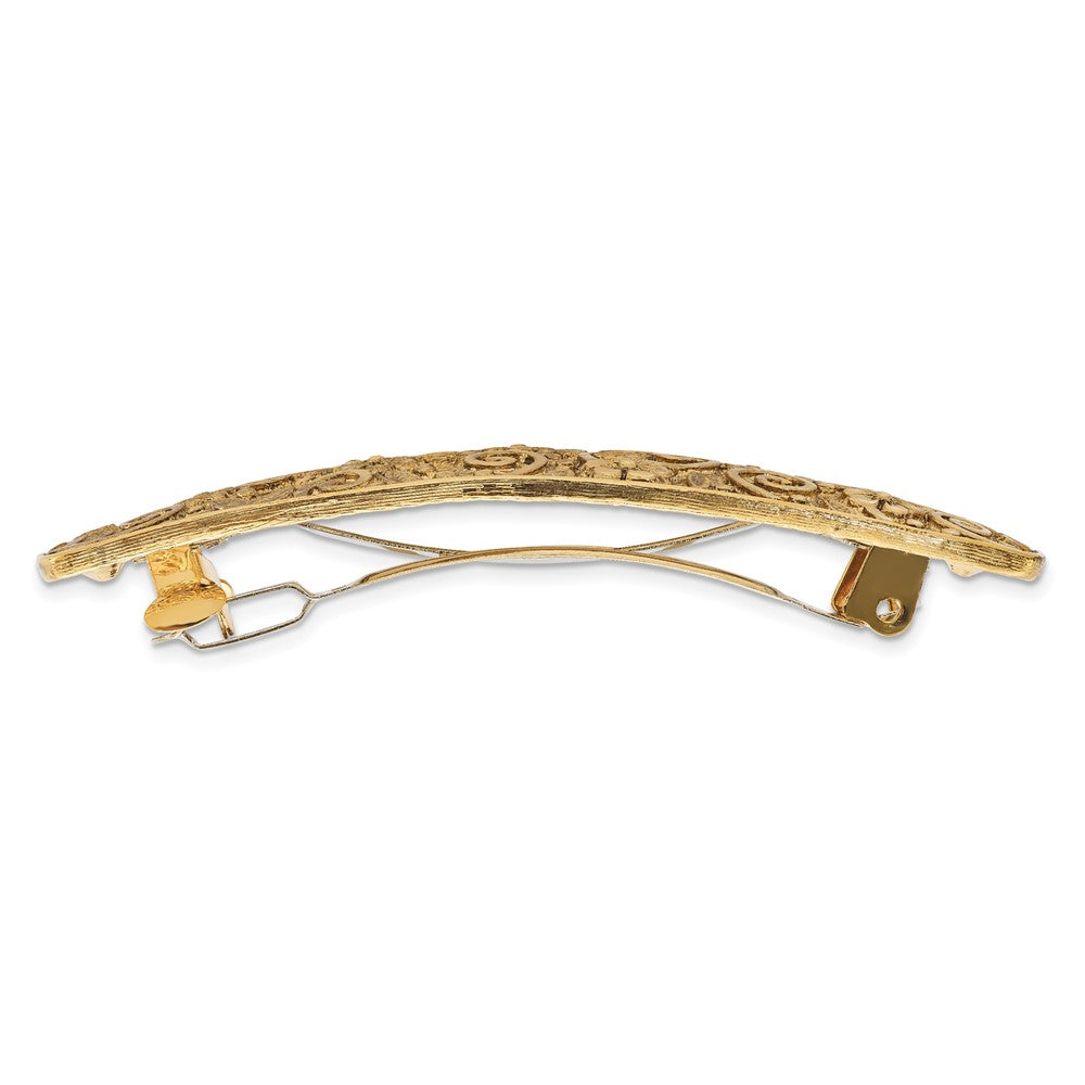 1928 Jewelry Gold-tone Ornate Swirl and Floral Motif Hair Barrette