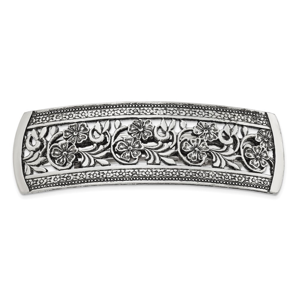 1928 Jewelry Silver-tone Ornate Floral Motif Hair Barrette