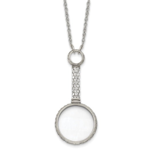 1928 Jewelry Pewter-tone White Crystal Handle 2-3X Magnifying Glass 30 inch Necklace