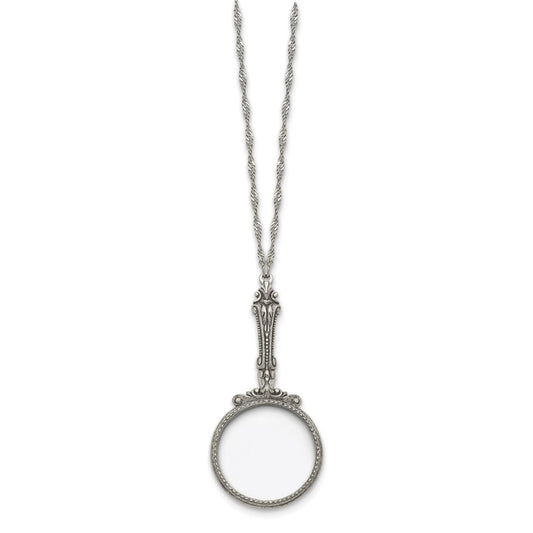 1928 Jewelry Silver-tone Vintage Design Handle 2X Magnifying Glass 28 inch Twisted Necklace