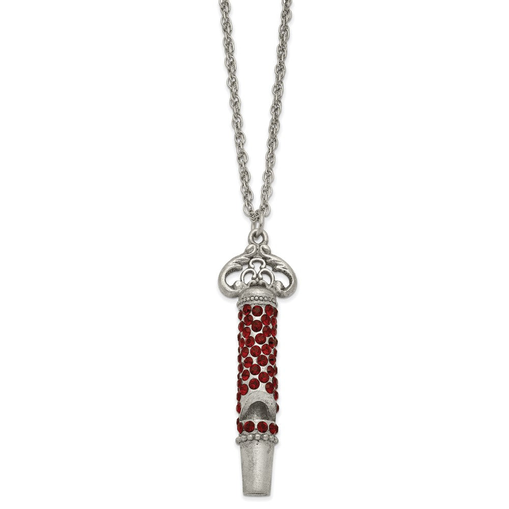 1928 Pewter-tone 30in Red Crystal Functional Whistle Necklace