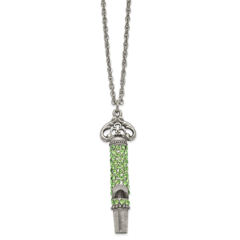 1928 Pewter-tone 30in Lt Green Crystal Functional Whistle Necklace