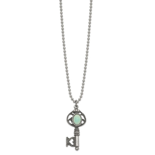 1928 Jewelry Silver-tone ImitationTurquoise Vintage Style Key 24 inch Necklace