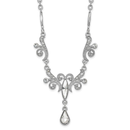 1928 Jewelry Silver-tone Sparkling Clear Crystals from Swarovski Teardrop Adjustable 15 inch Vintage Style Necklace with 3 inch extension