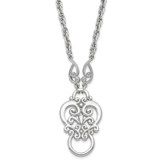 1928 Jewelry Silver-tone Fancy Filigree Scroll 28 inch Eye Glass or Badge Holder Necklace